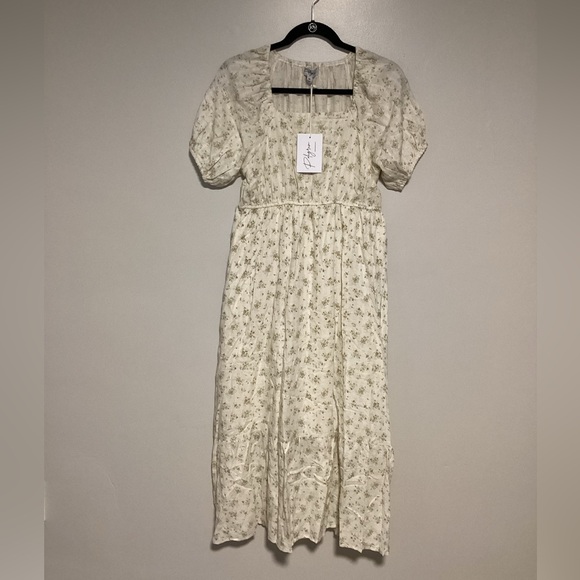 Polagram Dresses & Skirts - Polagram Women Maxi Dress Size S Cotton Blend Floral Cream Square Neck Pockets